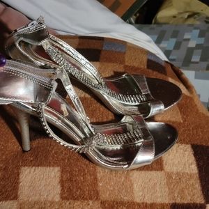 Silver rhinestone heels